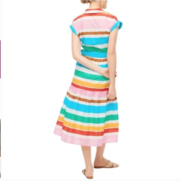 NWT JCrew Midi Stripe Shirt Dress Womens 00 Pink Blue Rainbow Short Sleeve NEW - Picture 3 of 12